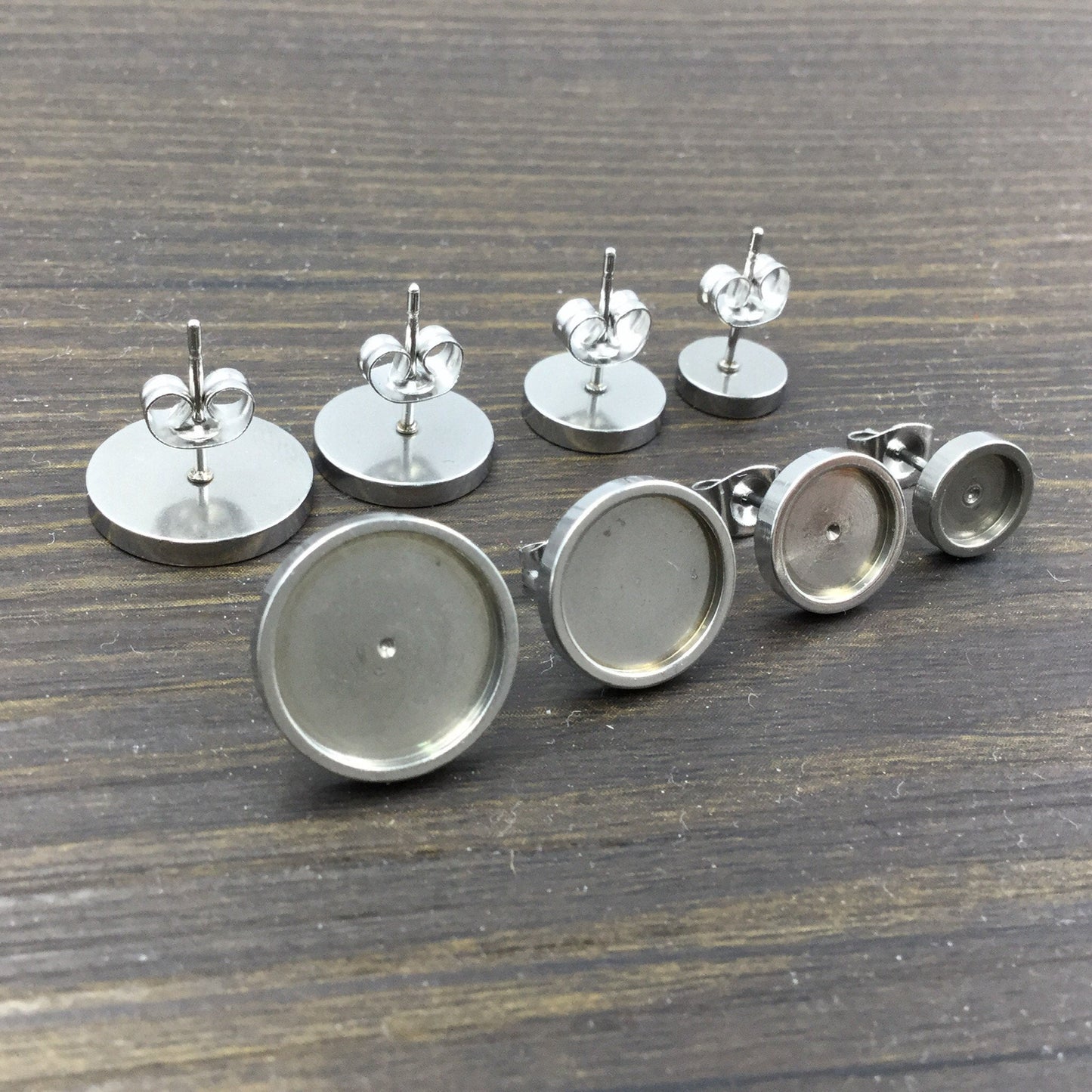 100pcs Thick Rim STAINLESS STEEL Blank Stud Earring Bezel Setting 316 Surgical Steel Post and Back - You pick