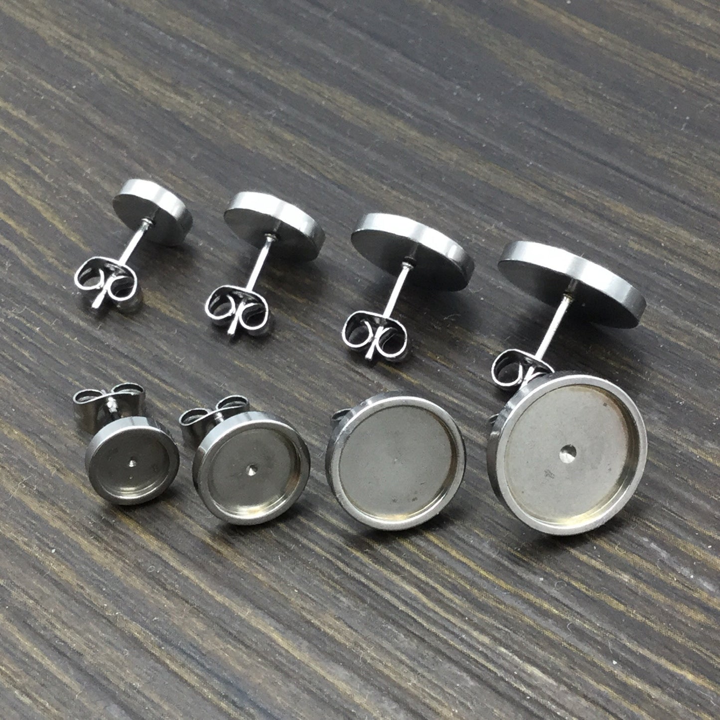 100pcs Thick Rim STAINLESS STEEL Blank Stud Earring Bezel Setting 316 Surgical Steel Post and Back - You pick