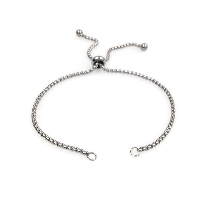 Bulk Adult Size Stainless Steel Bolo Bracelet Adjustable 1.8mm Round Box Chain Slider Clasp Semi Finished Ball End