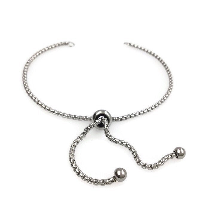 Bulk Adult Size Stainless Steel Bolo Bracelet Adjustable 1.8mm Round Box Chain Slider Clasp Semi Finished Ball End