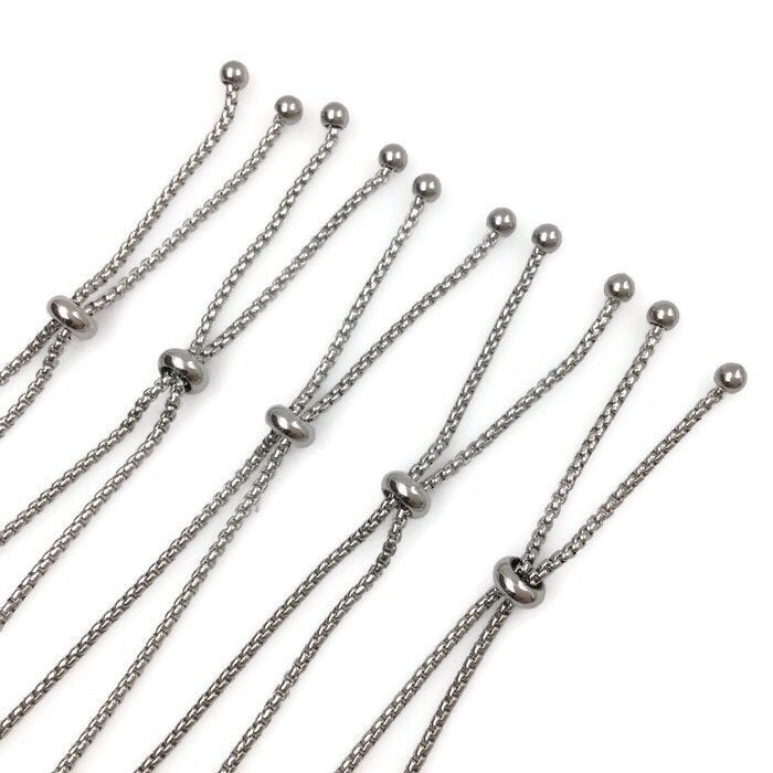Bulk Adult Size Stainless Steel Bolo Bracelet Adjustable 1.8mm Round Box Chain Slider Clasp Semi Finished Ball End