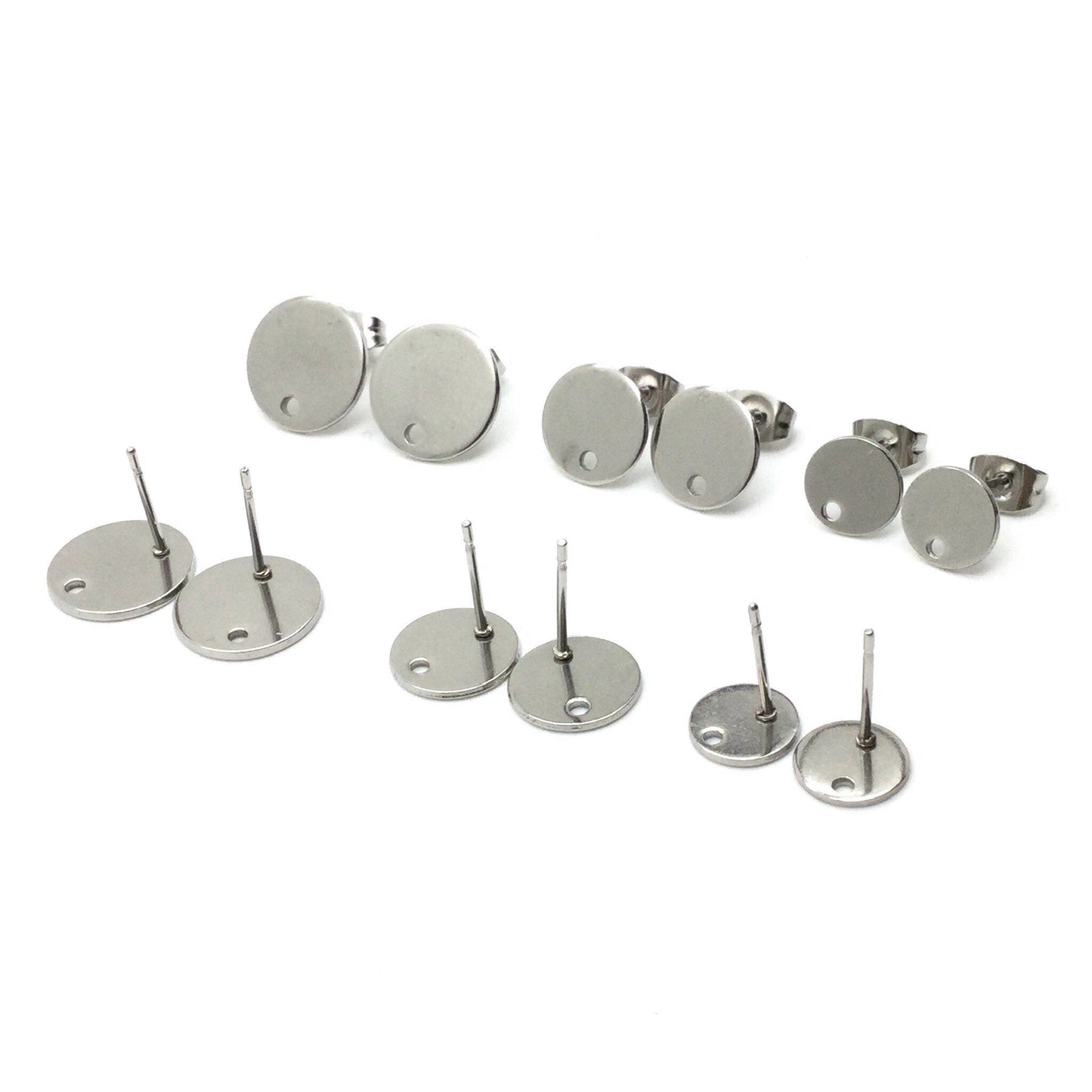 STAINLESS STEEL Blank Stud Earring Disc Hole Connector Setting for Dangling Style Earrings 316 Surgical Steel Post and Back You pick