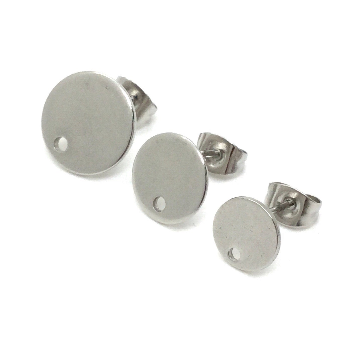 STAINLESS STEEL Blank Stud Earring Disc Hole Connector Setting for Dangling Style Earrings 316 Surgical Steel Post and Back You pick