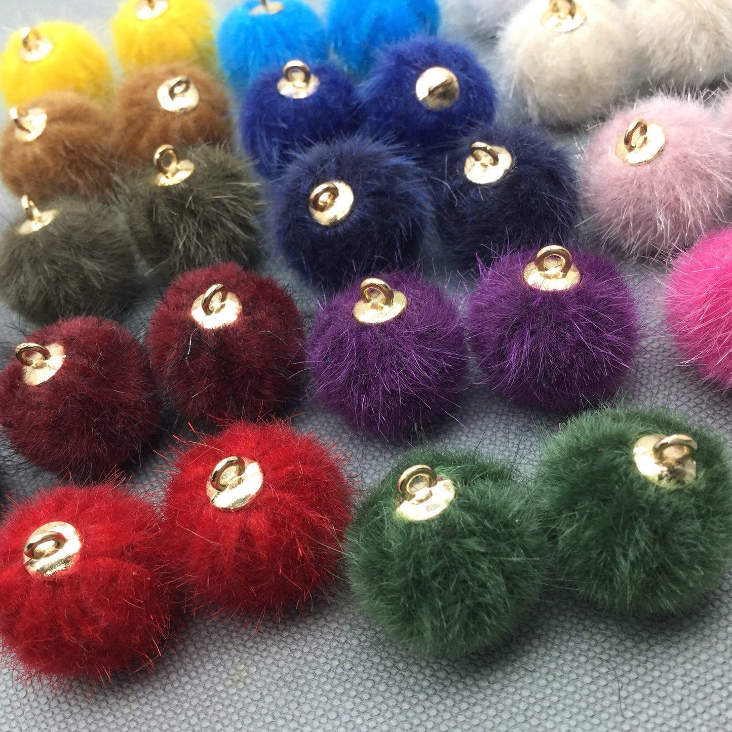 Faux Fur Plush Pom Pom Balls Charm Pendant Craft DIY Jewelry Furry Ball 15 x 17mm