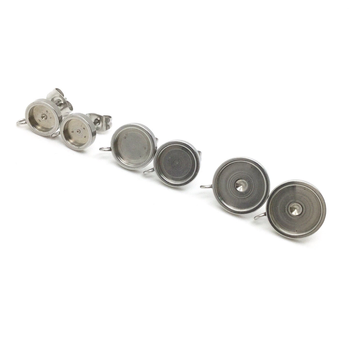 100pcs Thick Rim STAINLESS STEEL Blank Stud Earring Bezel Loop Connector Setting 316 Surgical Steel Post and Back - You pick