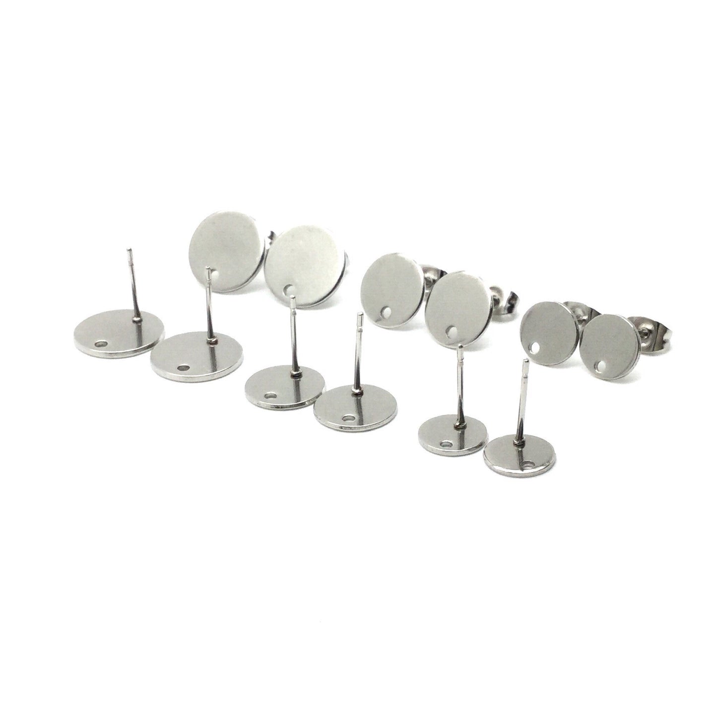 STAINLESS STEEL Blank Stud Earring Disc Hole Connector Setting for Dangling Style Earrings 316 Surgical Steel Post and Back You pick