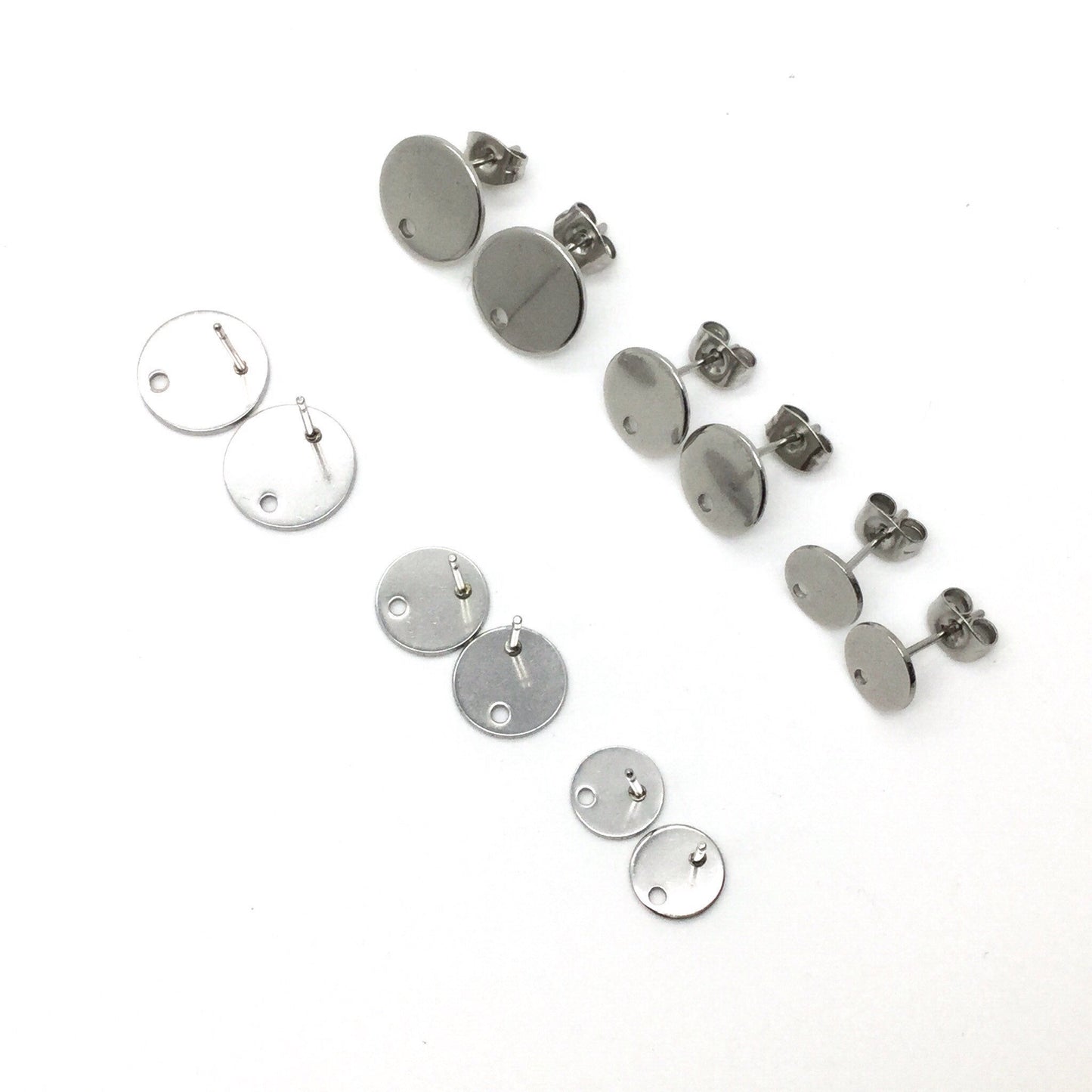 STAINLESS STEEL Blank Stud Earring Disc Hole Connector Setting for Dangling Style Earrings 316 Surgical Steel Post and Back You pick