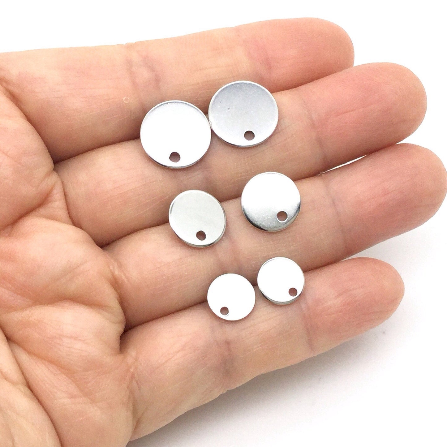 STAINLESS STEEL Blank Stud Earring Disc Hole Connector Setting for Dangling Style Earrings 316 Surgical Steel Post and Back You pick