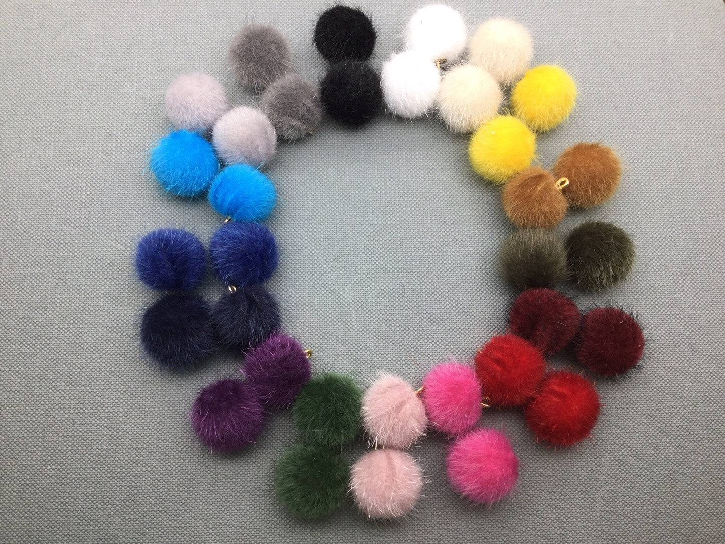 Faux Fur Plush Pom Pom Balls Charm Pendant Craft DIY Jewelry Furry Ball 15 x 17mm