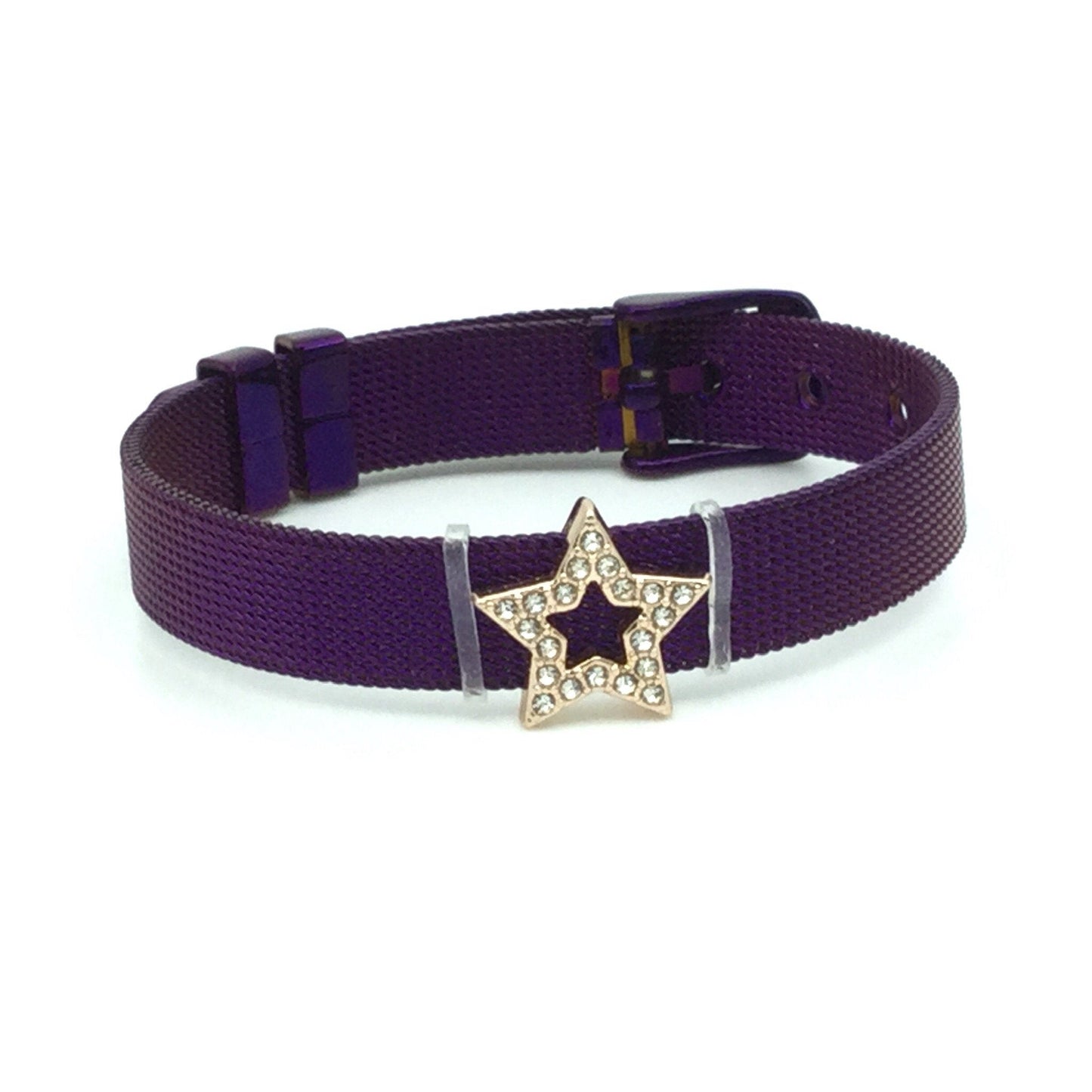 Stainless Steel Mesh Adjustable Wristband Bracelet 10mm with Rhinestone Star Ring Slide Charms - You Pick