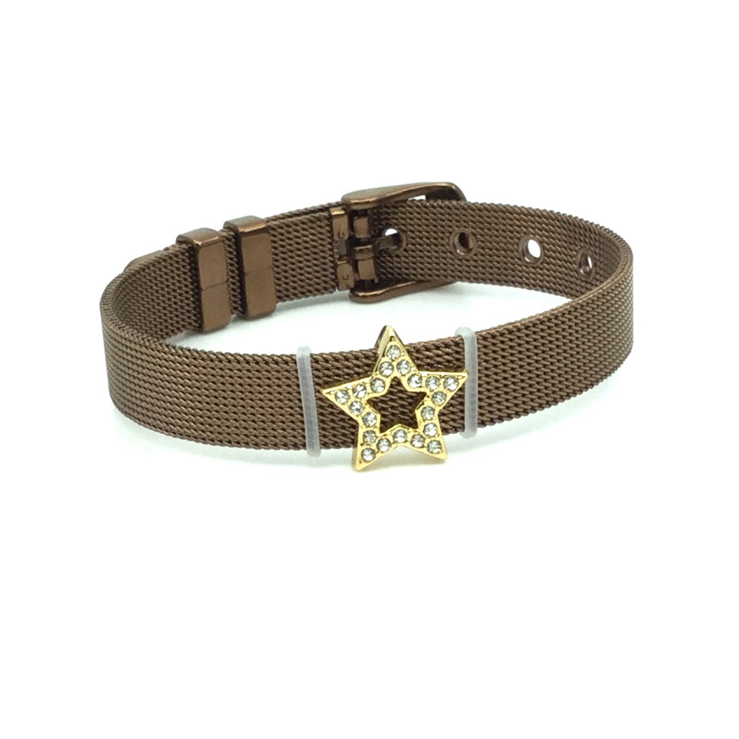 Stainless Steel Mesh Adjustable Wristband Bracelet 10mm with Rhinestone Star Ring Slide Charms - You Pick