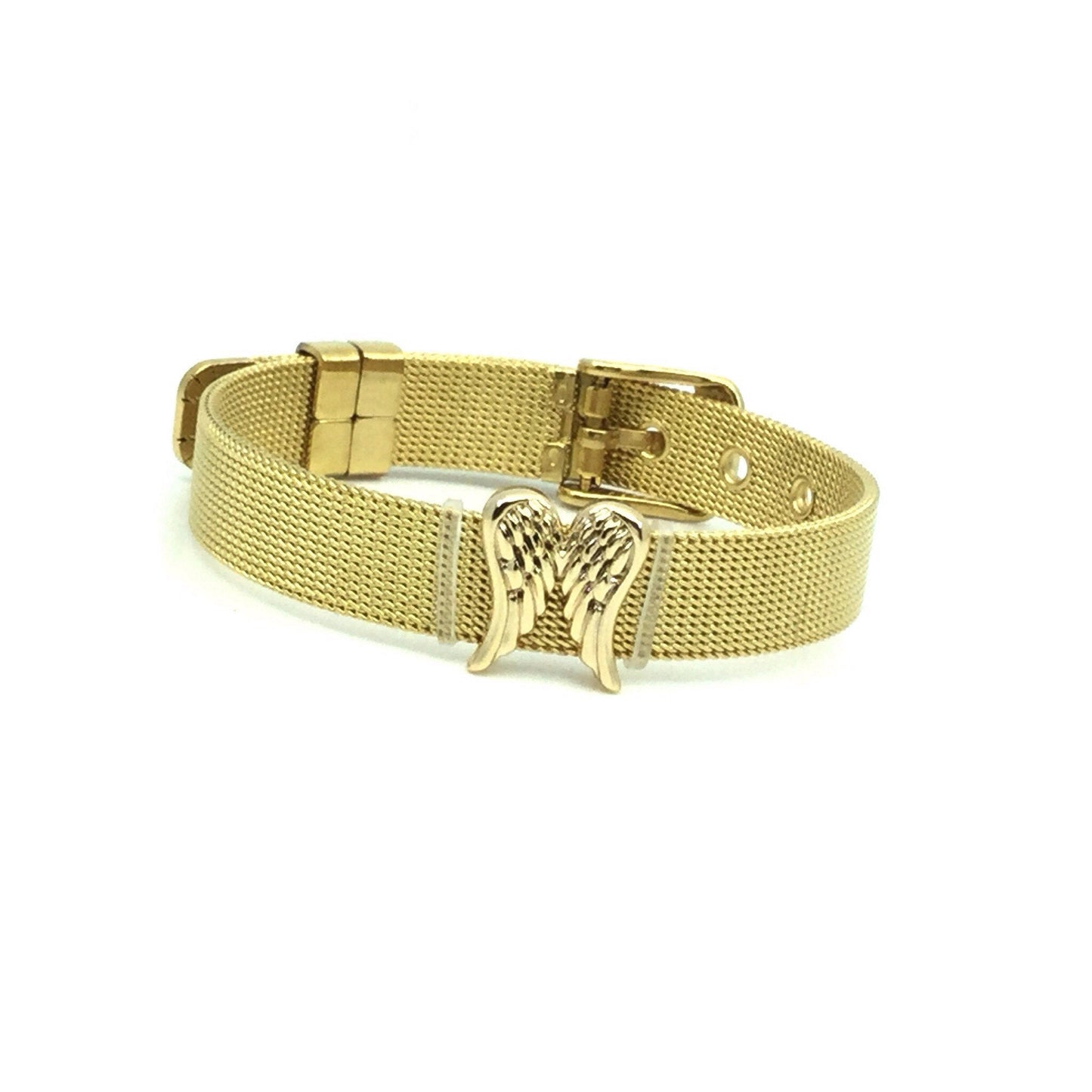 Stainless Steel Mesh Adjustable Wristband Bracelet 10mm with Angel Wing Slide Charms - You Pick