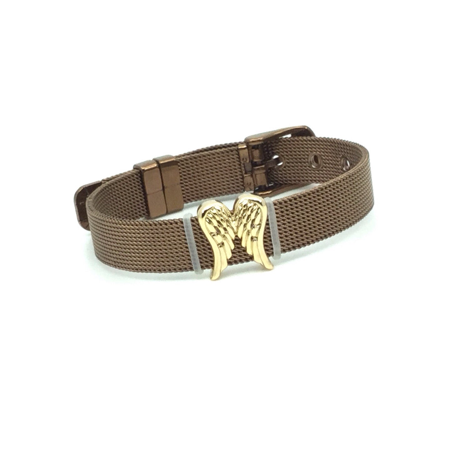 Stainless Steel Mesh Adjustable Wristband Bracelet 10mm with Angel Wing Slide Charms - You Pick