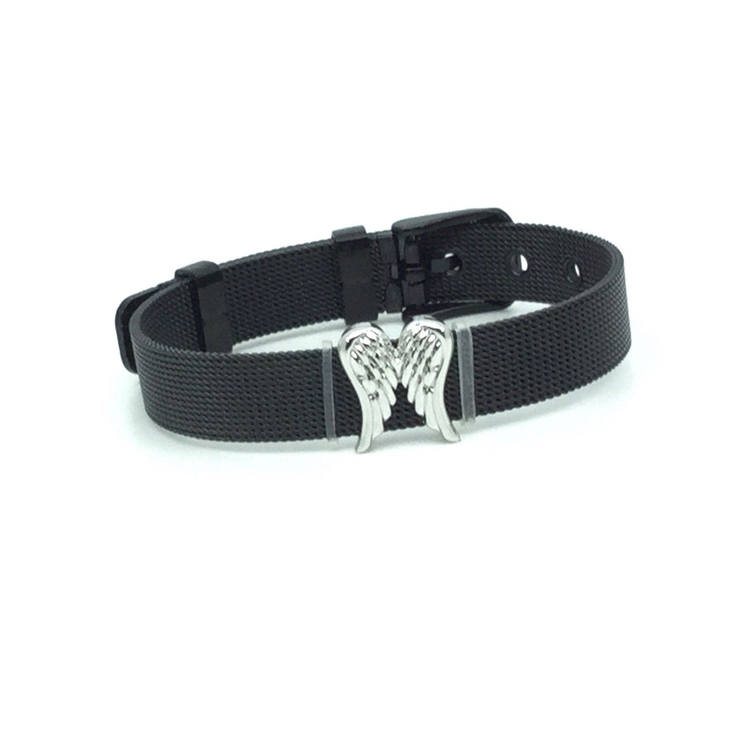 Stainless Steel Mesh Adjustable Wristband Bracelet 10mm with Angel Wing Slide Charms - You Pick