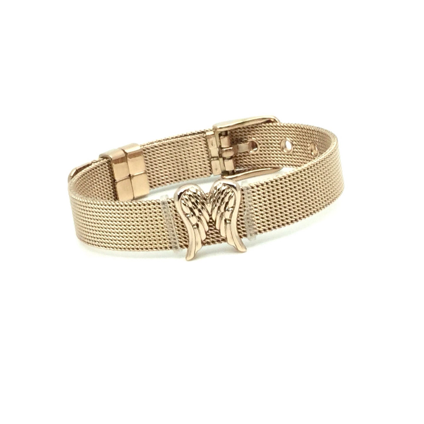 Stainless Steel Mesh Adjustable Wristband Bracelet 10mm with Angel Wing Slide Charms - You Pick