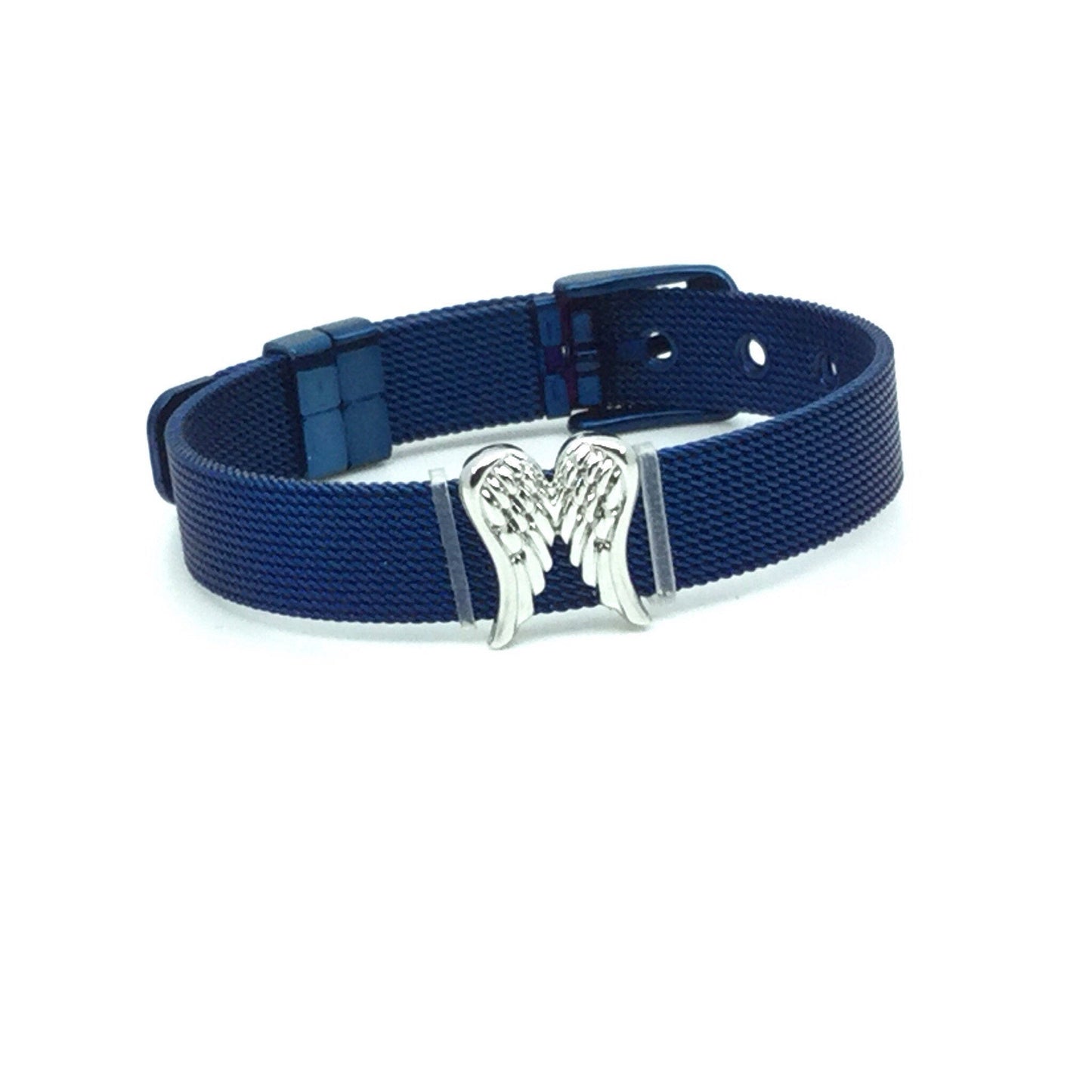 Stainless Steel Mesh Adjustable Wristband Bracelet 10mm with Angel Wing Slide Charms - You Pick
