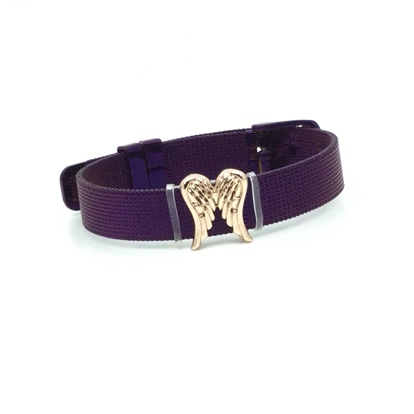 Stainless Steel Mesh Adjustable Wristband Bracelet 10mm with Angel Wing Slide Charms - You Pick