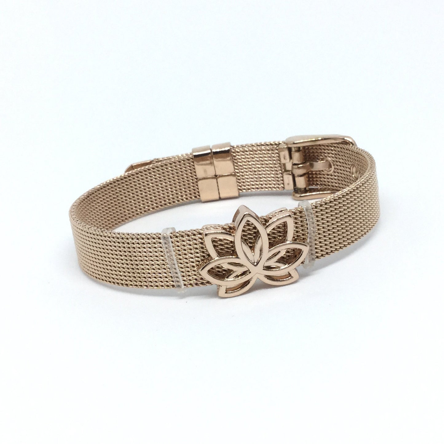 Stainless Steel Mesh Adjustable Wristband Bracelet 10mm with Filigree Lotus Slide Charms - You Pick