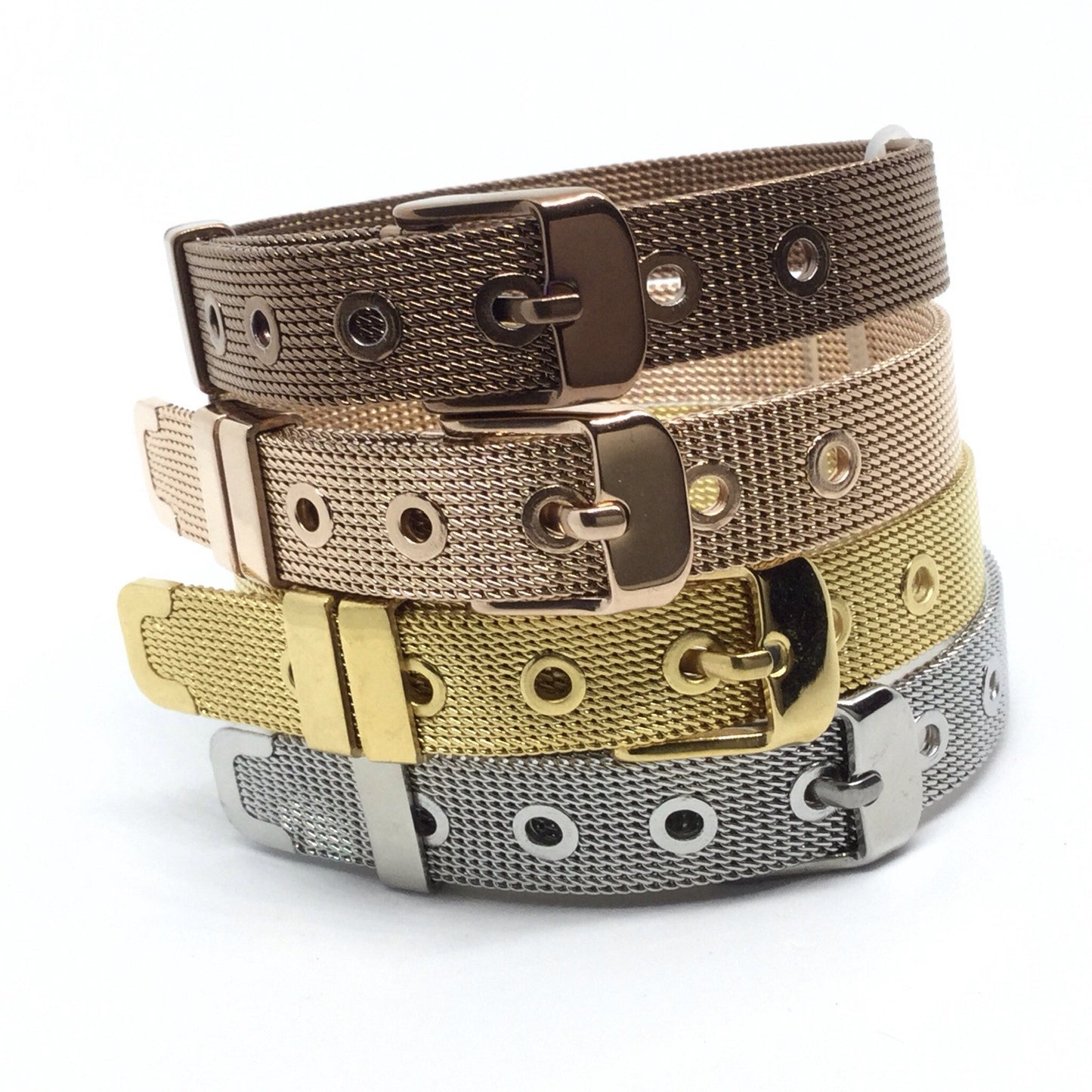Plain Stainless Steel Mesh Adjustable Wristband Bracelet 10mm - You Pick