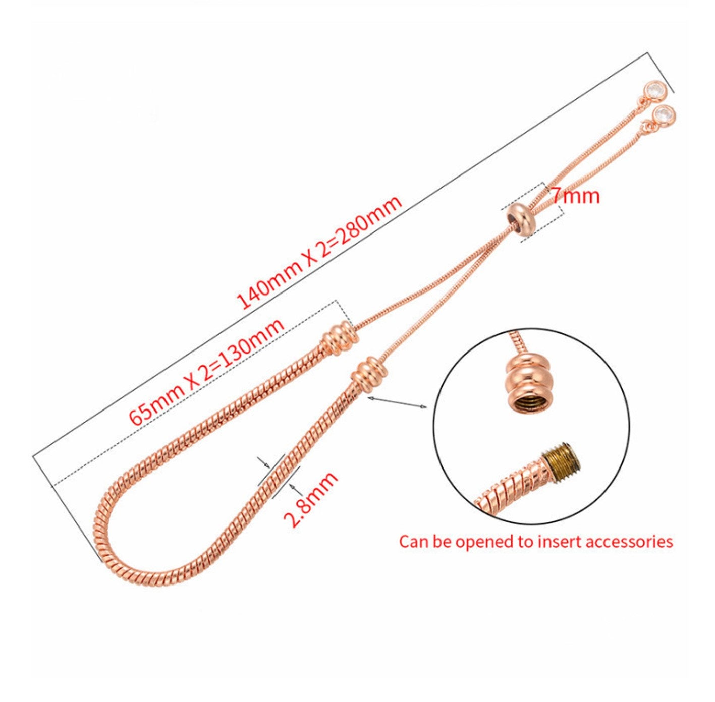 Snake Chain Bolo Bracelet Adjustable Brass High Quality Plated Slider Clasp Screw Closure for European Beads