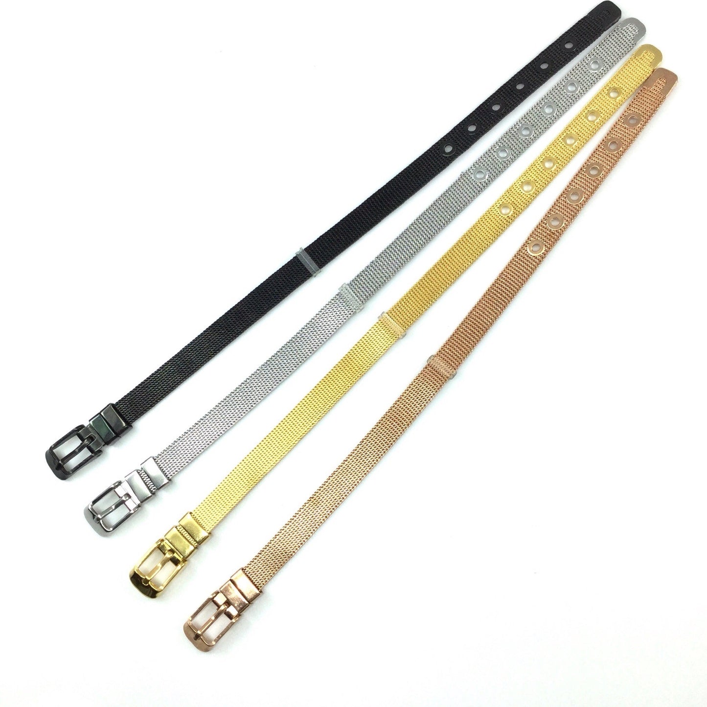 Plain Stainless Steel Mesh Adjustable Wristband Bracelet 8mm - You Pick