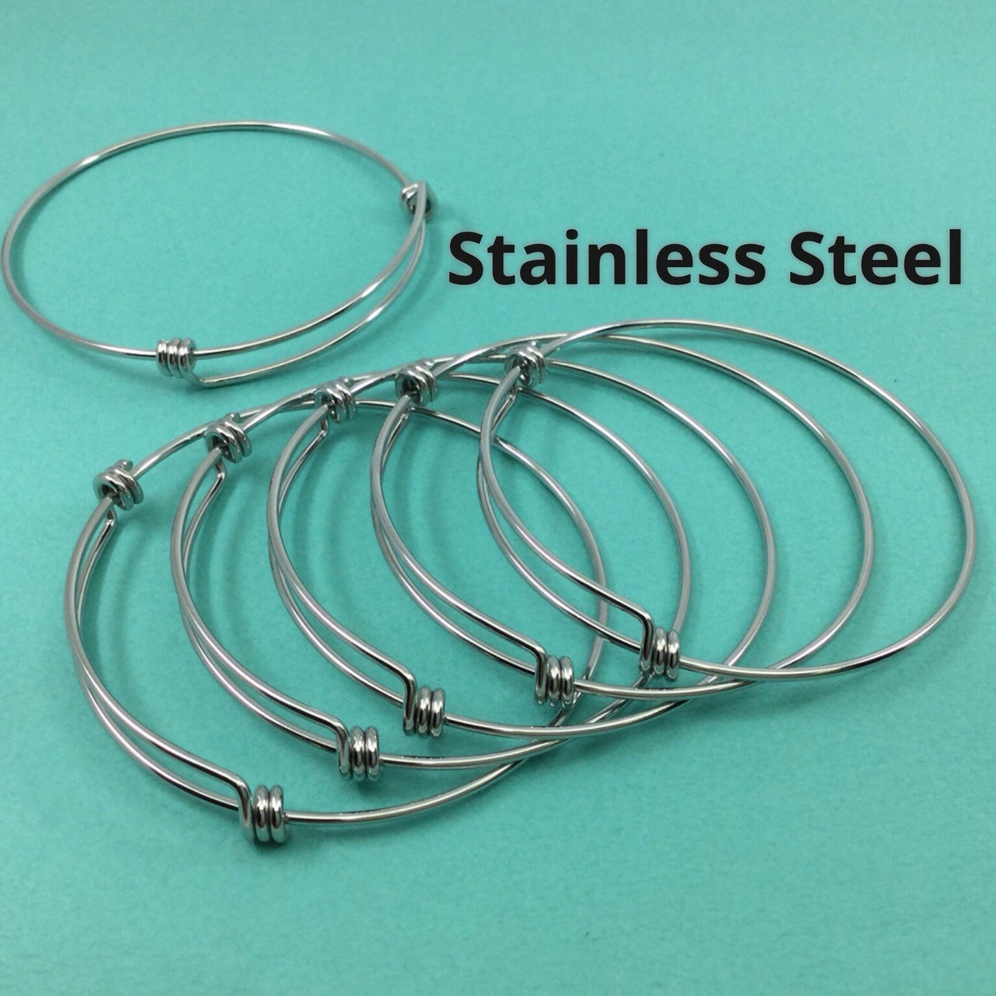 Budget Version You Pick 5/10/20 Pieces 60mm / 65 mm diameter Stainless Steel Bracelet Adjustable Wire Bangle Blank, Loops Wire Bracelet