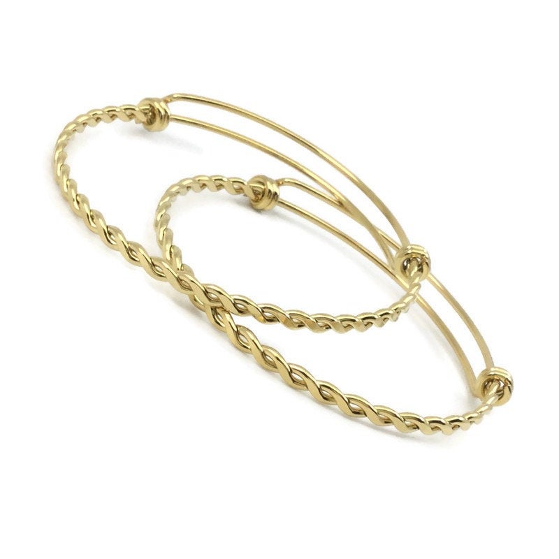 Budget version FLAT BRAIDED TWISTED Stainless Steel Adjustable Wire Bangle Bracelet 60mm diameter 3 Color Options