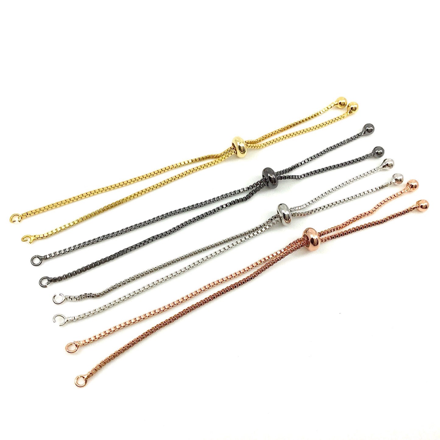 Bolo Bracelet Adjustable Brass High Quality Plated Box Chain Slider Clasp Ball End Semi Finished