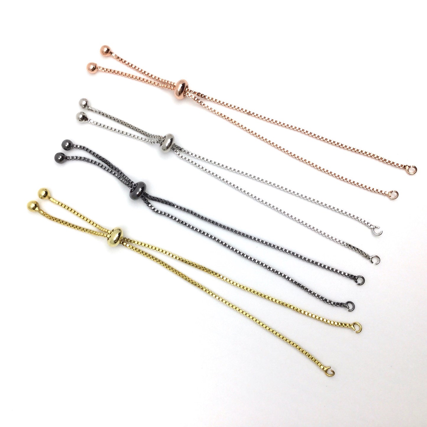 Bolo Bracelet Adjustable Brass High Quality Plated Box Chain Slider Clasp Ball End Semi Finished