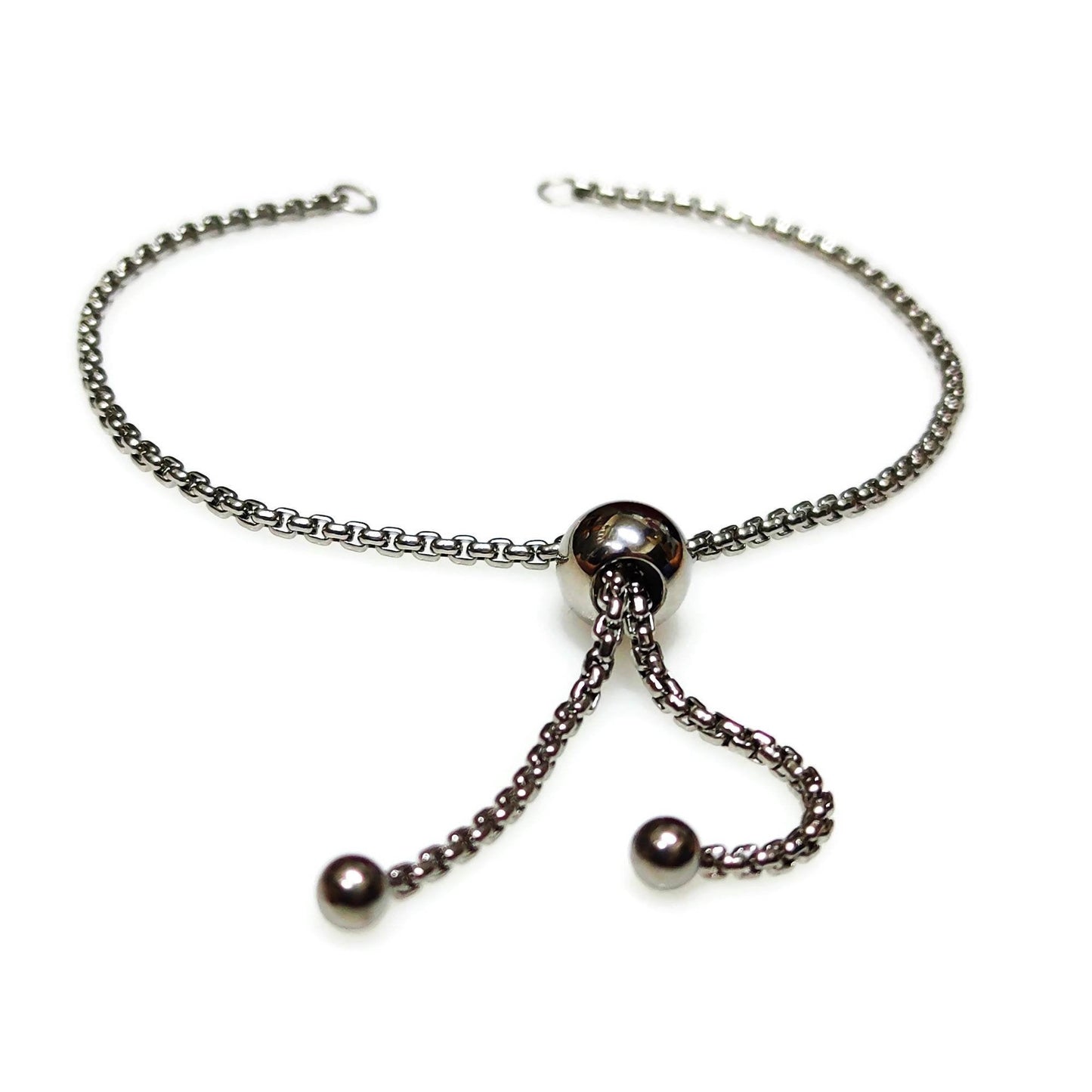 Bulk Adult Size Round Ball Slider Clasp Stainless Steel Bolo Bracelet Adjustable 1.8mm Round Box Chain Semi Finished Ball End