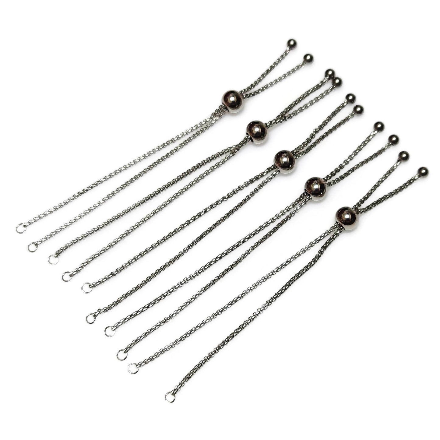 Bulk Adult Size Round Ball Slider Clasp Stainless Steel Bolo Bracelet Adjustable 1.8mm Round Box Chain Semi Finished Ball End
