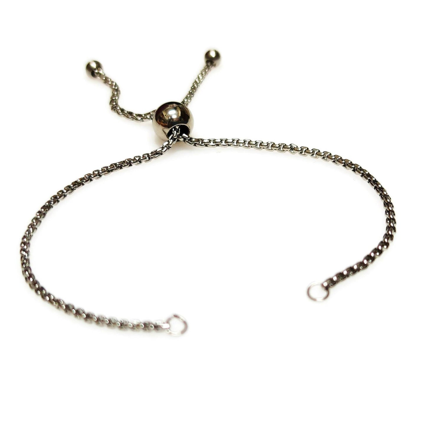 Bulk Adult Size Round Ball Slider Clasp Stainless Steel Bolo Bracelet Adjustable 1.8mm Round Box Chain Semi Finished Ball End