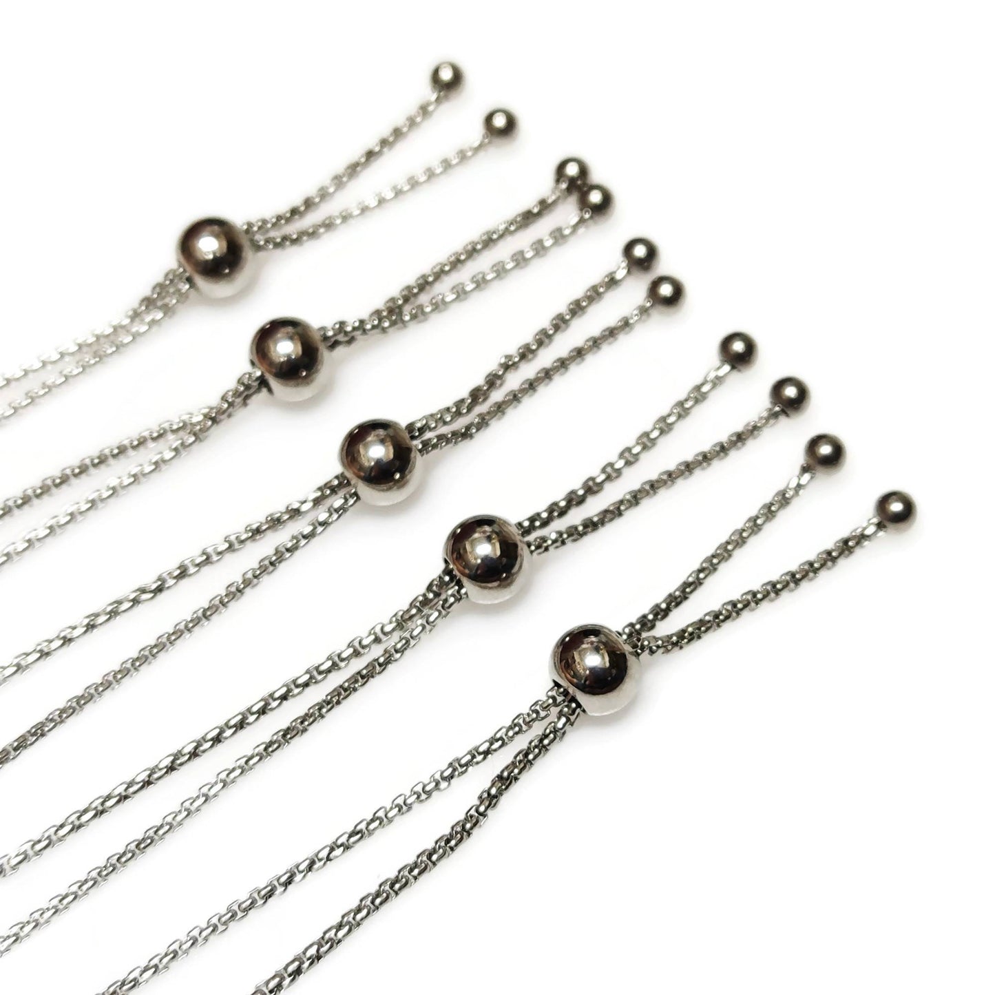 Bulk Adult Size Round Ball Slider Clasp Stainless Steel Bolo Bracelet Adjustable 1.8mm Round Box Chain Semi Finished Ball End