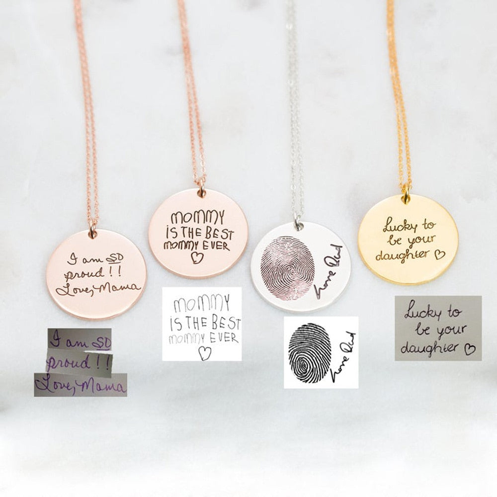 Personalized Children Drawing Artwork Necklace Custom Actual Handwriting Necklace Signature Memorial Pendant Necklace Jewelry
