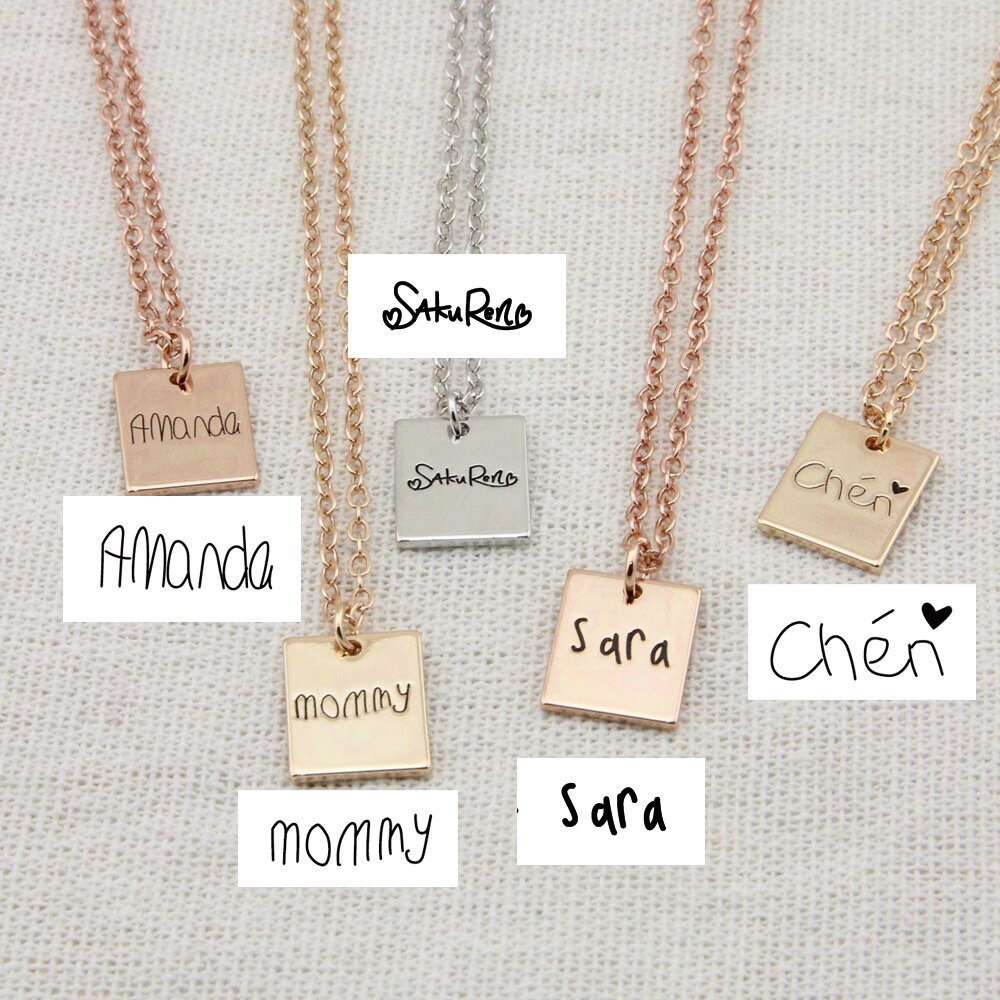 Personalized Actual Handwriting Custom Name Necklace Signature rectangle Necklace Inspired Necklace Jewelry 11mmx13mm, 18inch