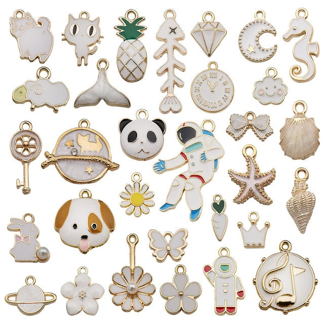 Enamel Mixed Rainbow Charms 30pcs Blue Combo Unicorn Space Ocean Fantasy Charm Series Single Side for DIY Jewelry Necklace Bracelet Earring