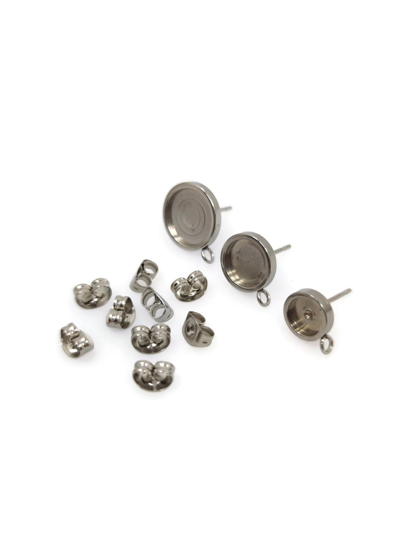 100pcs Stainless Steel 316L Thick Rim with loop Stud Earring Round Bezel Setting Blanks DIY Earring Jewelry Findings
