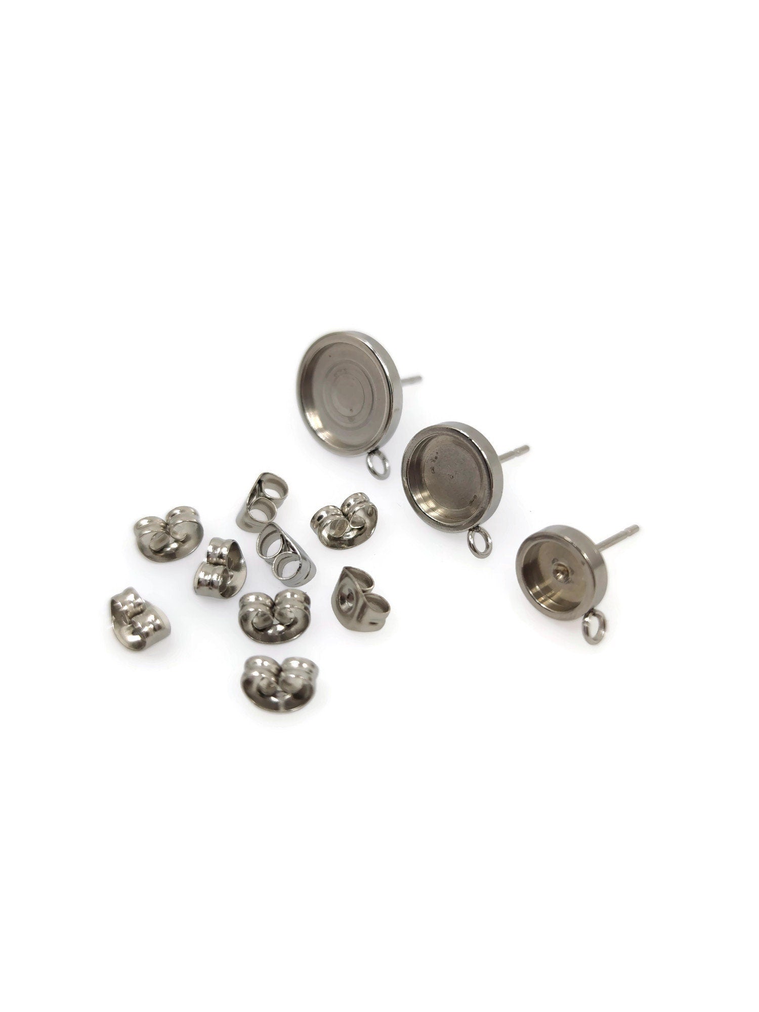 100pcs Stainless Steel 316L Thick Rim with loop Stud Earring Round Bezel Setting Blanks DIY Earring Jewelry Findings