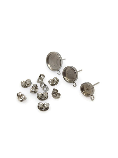 100pcs Stainless Steel 316L Thick Rim with loop Stud Earring Round Bezel Setting Blanks DIY Earring Jewelry Findings