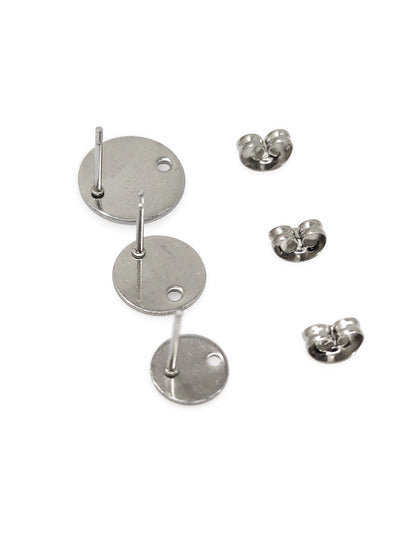 50pcs Stainless Steel 316L Round Disc with Hole Stud Earring Round Bezel Setting Blanks DIY Earring Jewelry Findings