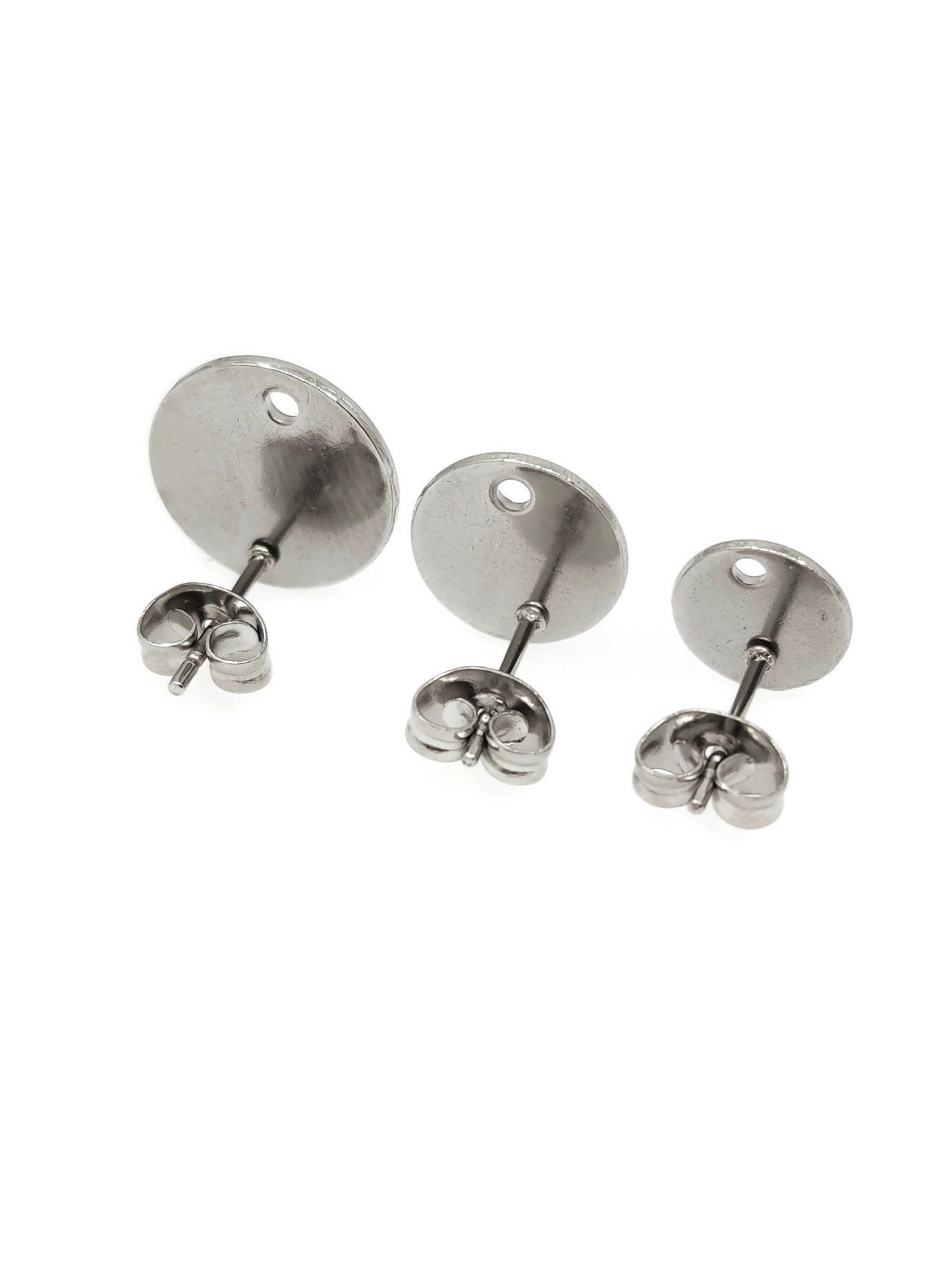 50pcs Stainless Steel 316L Round Disc with Hole Stud Earring Round Bezel Setting Blanks DIY Earring Jewelry Findings