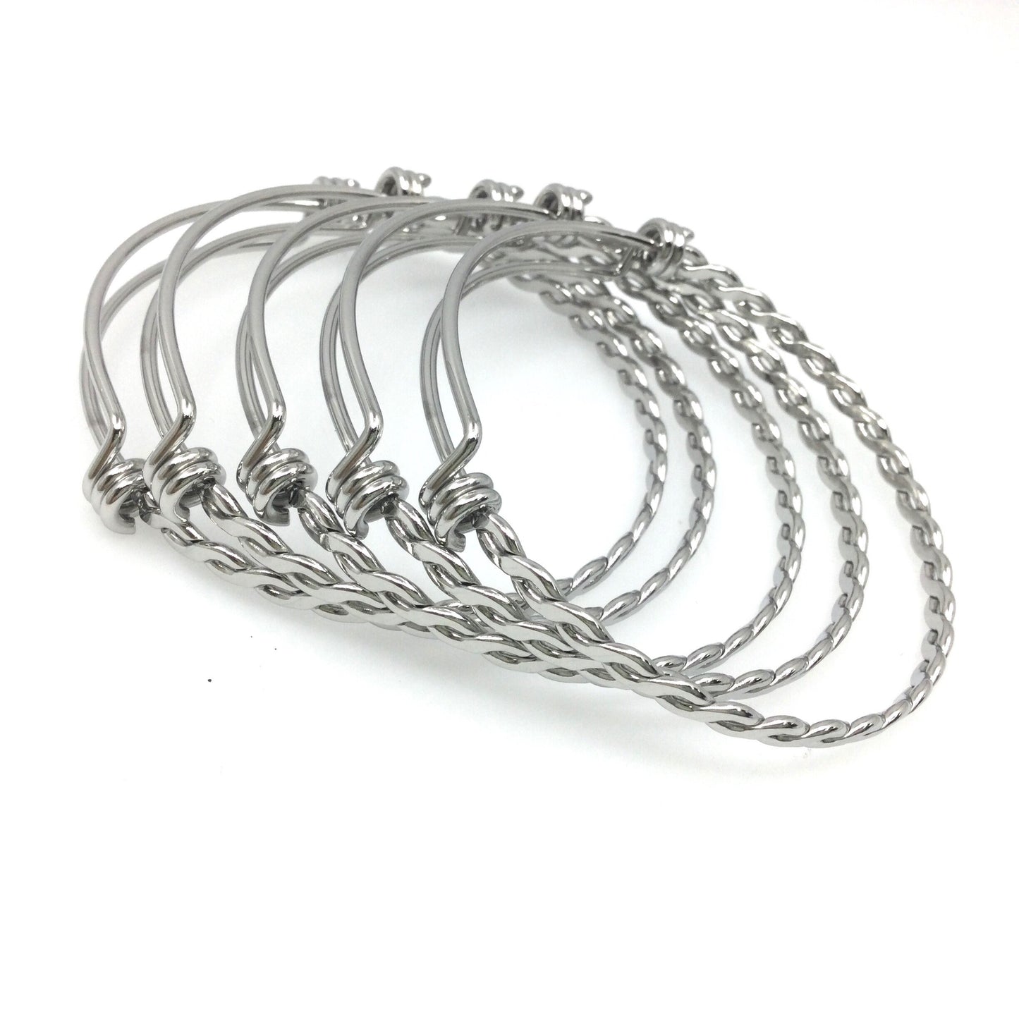 Bulk 50pcs 3.5mm Braided Stainless Steel Adjustable Blank Bangle Bracelet, Heavy Duty Waterproof Stackable Bangles Wholesale Supplies