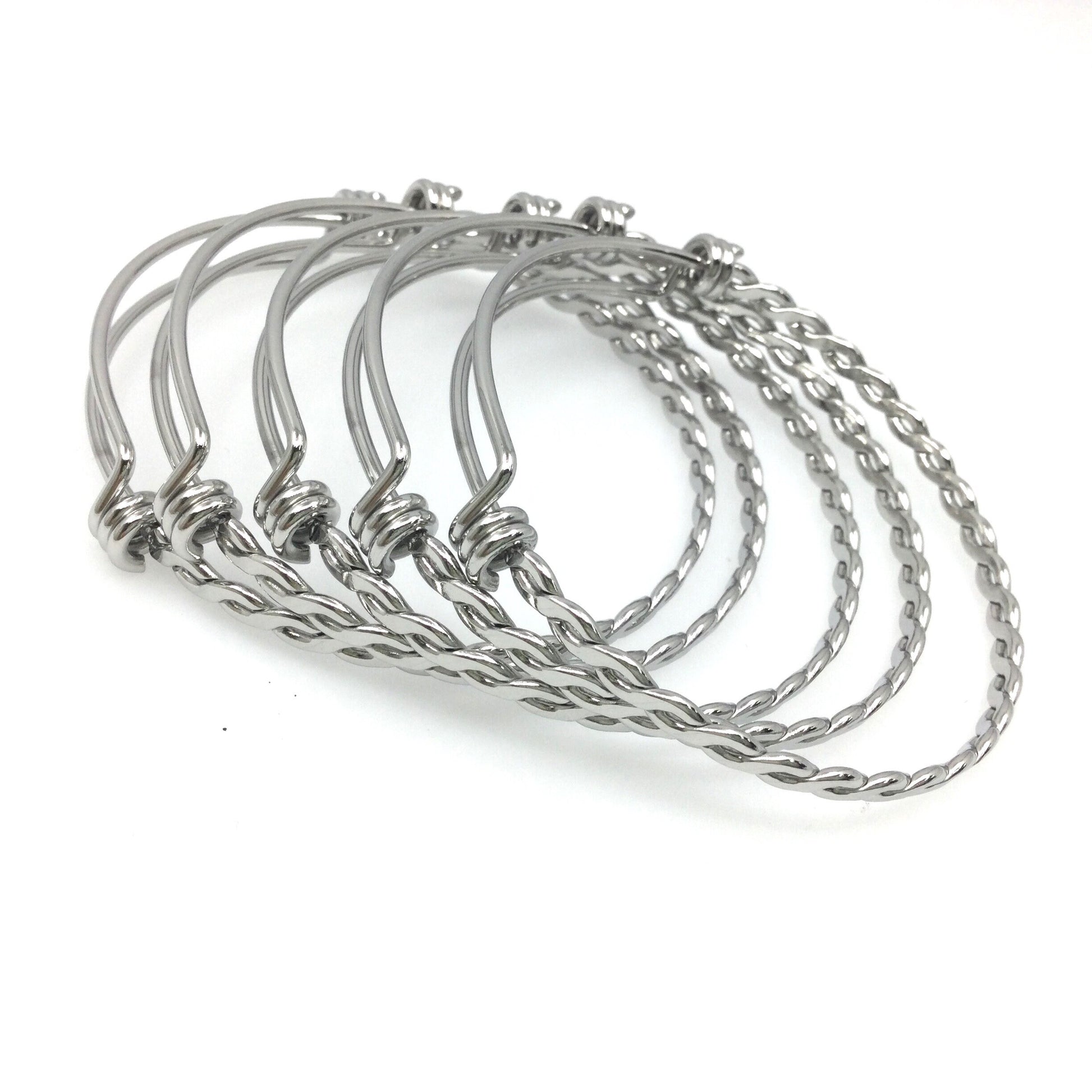 Bulk 50pcs 3.5mm Braided Stainless Steel Adjustable Blank Bangle Bracelet, Heavy Duty Waterproof Stackable Bangles Wholesale Supplies