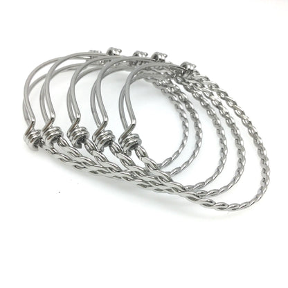 Bulk 50pcs 3.5mm Braided Stainless Steel Adjustable Blank Bangle Bracelet, Heavy Duty Waterproof Stackable Bangles Wholesale Supplies