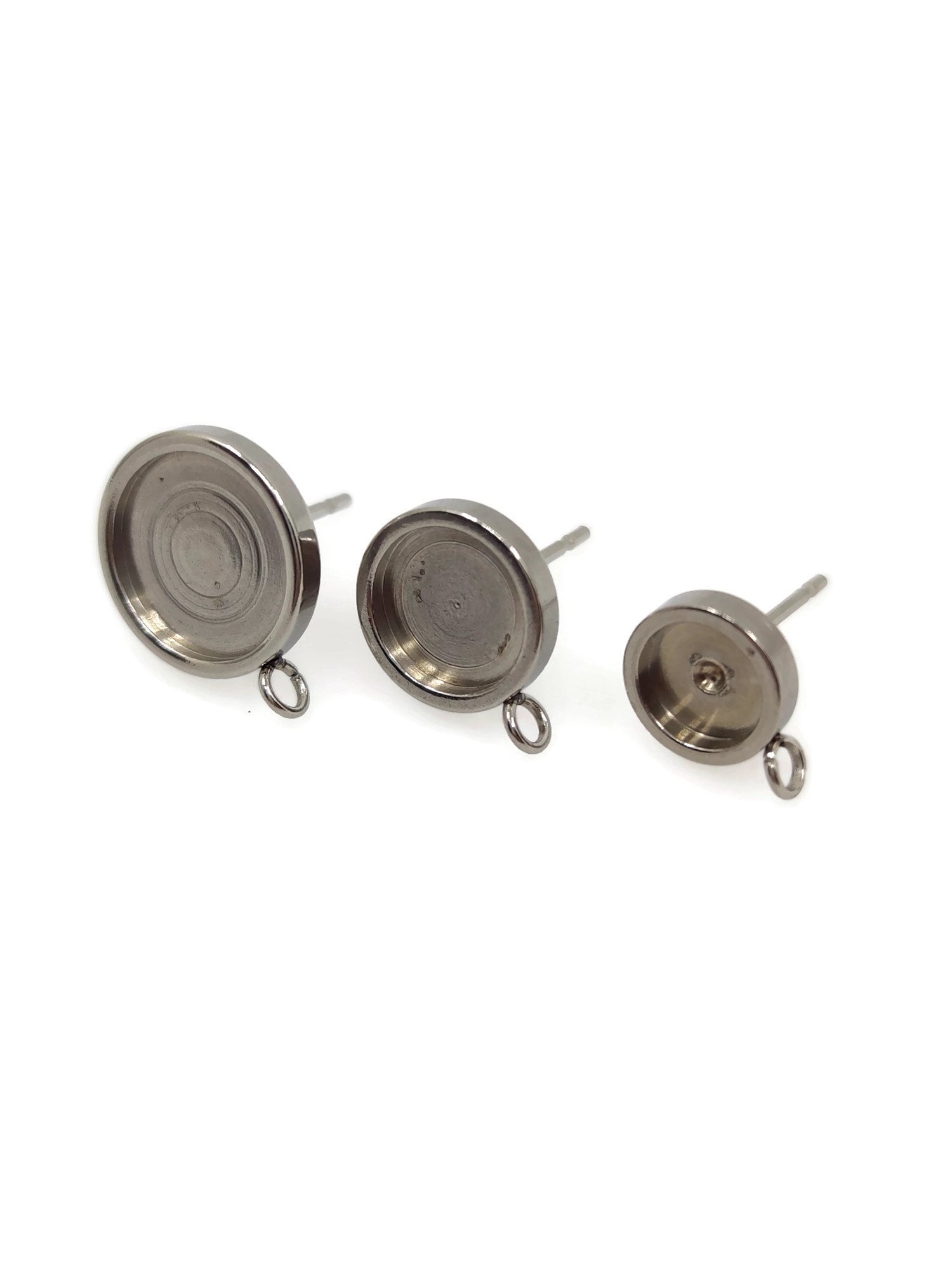 100pcs Stainless Steel 316L Thick Rim with loop Stud Earring Round Bezel Setting Blanks DIY Earring Jewelry Findings