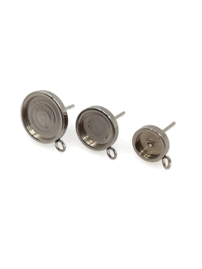 100pcs Stainless Steel 316L Thick Rim with loop Stud Earring Round Bezel Setting Blanks DIY Earring Jewelry Findings