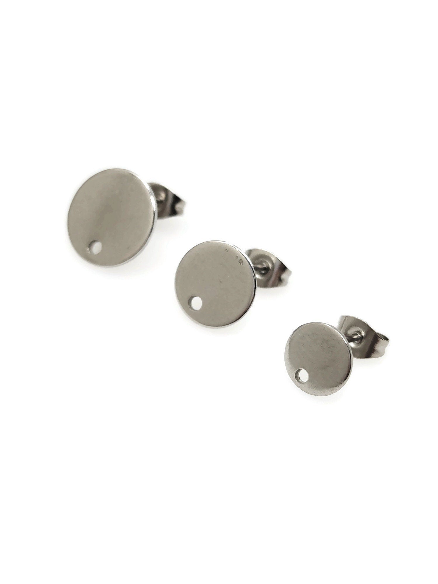 50pcs Stainless Steel 316L Round Disc with Hole Stud Earring Round Bezel Setting Blanks DIY Earring Jewelry Findings