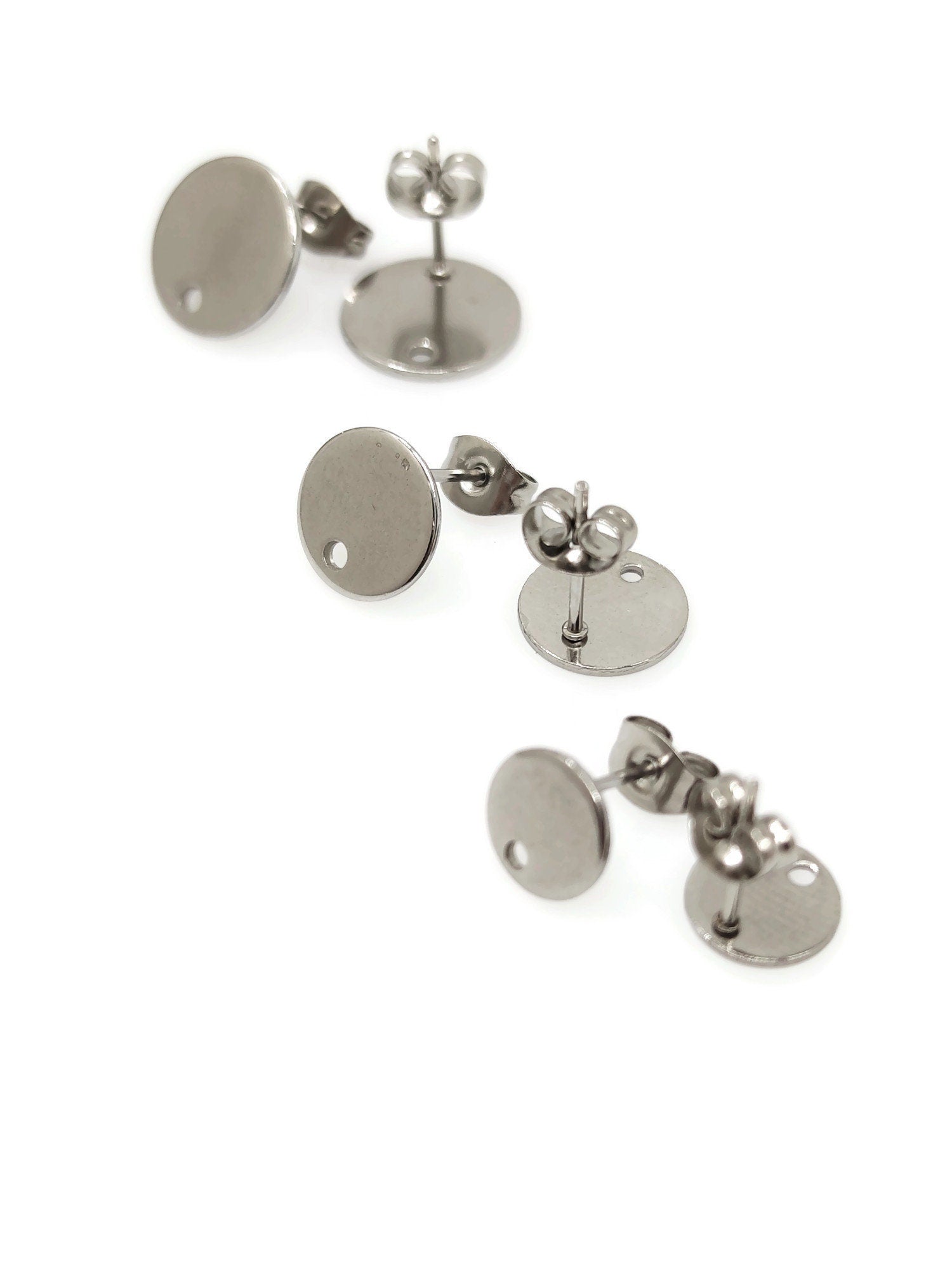 50pcs Stainless Steel 316L Round Disc with Hole Stud Earring Round Bezel Setting Blanks DIY Earring Jewelry Findings