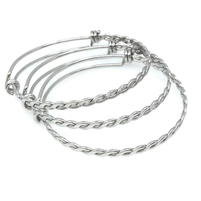 Bulk 50pcs 3.5mm Braided Stainless Steel Adjustable Blank Bangle Bracelet, Heavy Duty Waterproof Stackable Bangles Wholesale Supplies