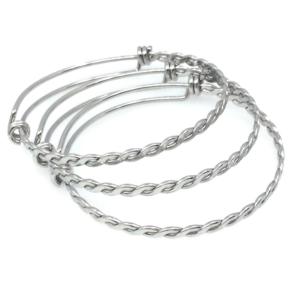 Bulk 50pcs 3.5mm Braided Stainless Steel Adjustable Blank Bangle Bracelet, Heavy Duty Waterproof Stackable Bangles Wholesale Supplies